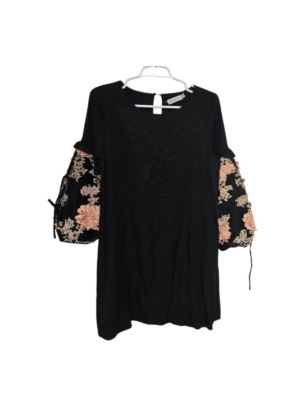 Paper Crane Black Embroidered Mesh Sleeve Tunic Dress Small
